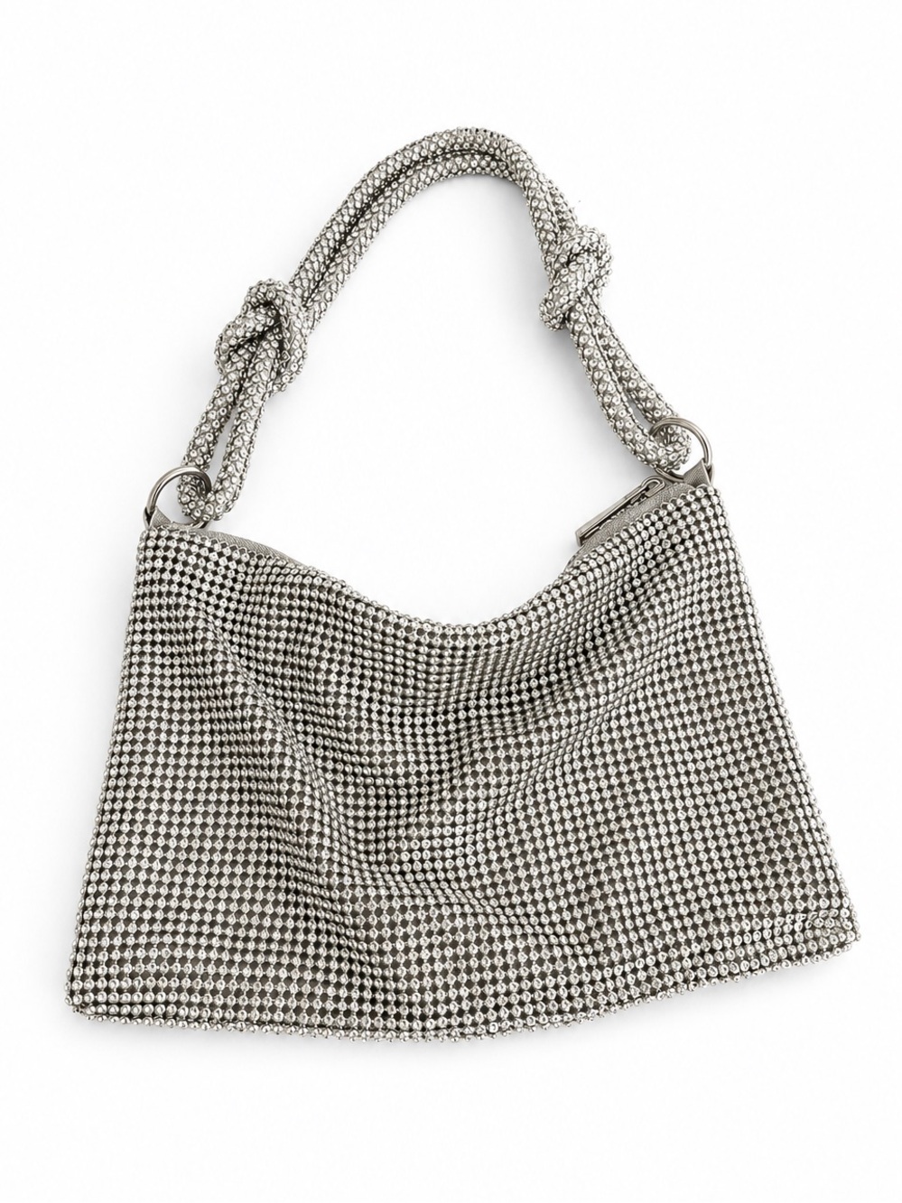 Sparkling Silver Slouchy Embellished Rhinestone Mesh Bag